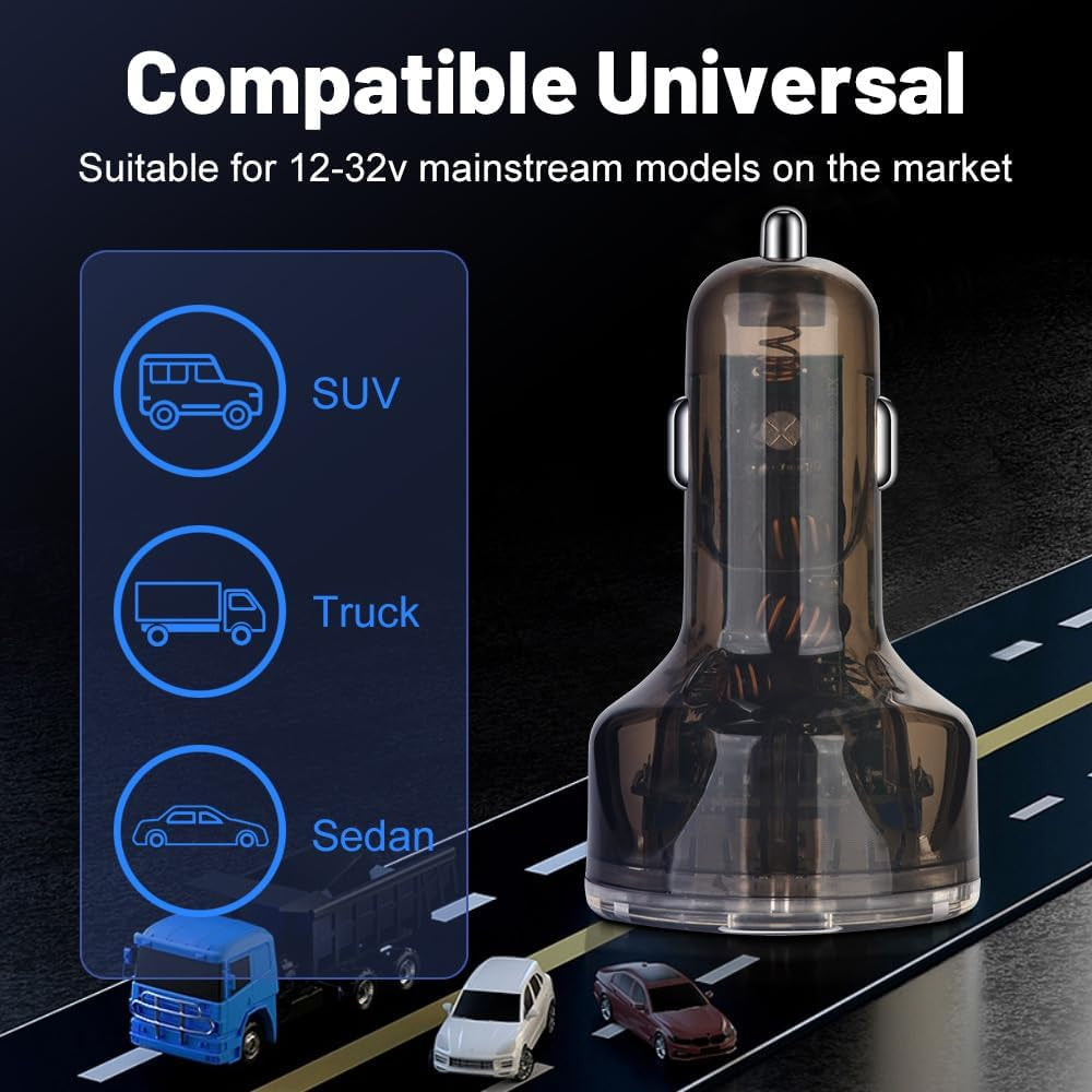 Experience Lightning Fast Charging on the Go with Our 5-Port USB C Car Charger Adapter - Perfect for iPhone, Android, Samsung, and More!